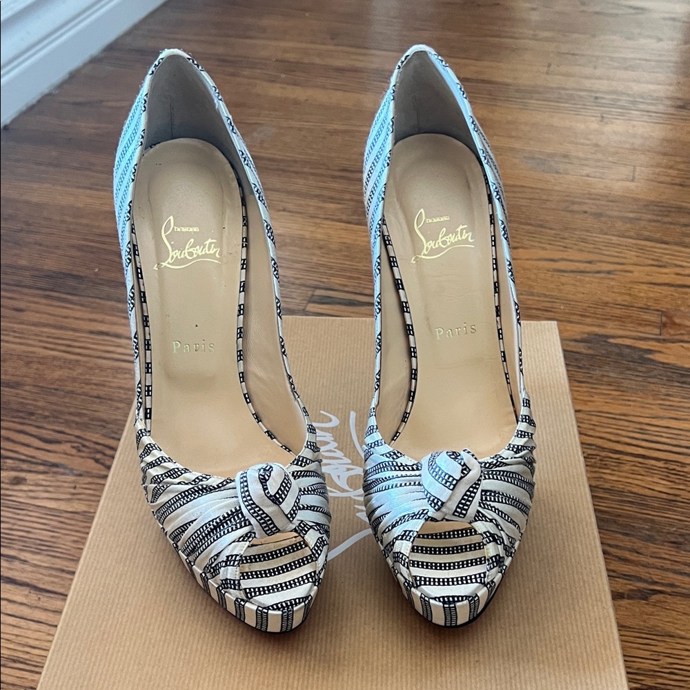 Christian Louboutin Striped Black and White Heels